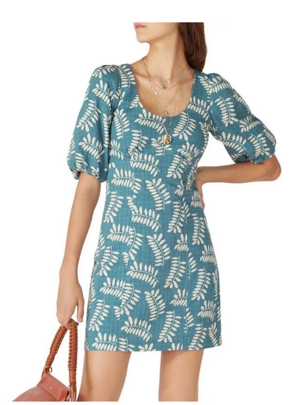 Parker Teal Leaf-Print Mini Dress